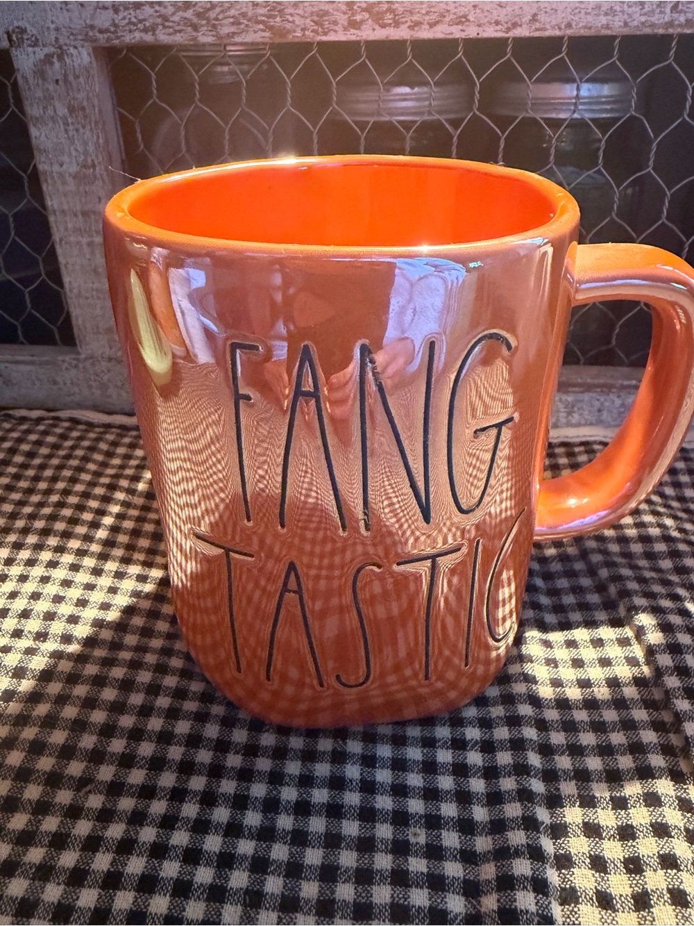 Rae Dunn Orange Ceramic 'Fangtastic' Mug